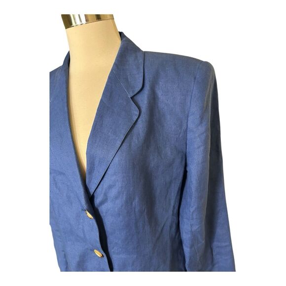 VTG Talbots Three Button Longline Blazer Structured Shoulder Irish Linen Blue 10 - Picture 2 of 5